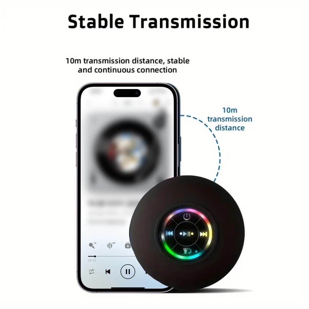 Bluetooth Speaker Portable Wireless Mini LED Speaker With Mic Suction Cup IPX4 Waterproof Resistant For Travel Outdoor Bathroom - 5