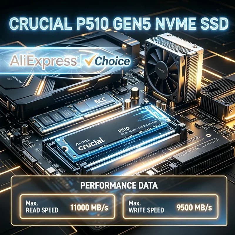 قرص صلب داخلي Crucial P510 SSD بسعة 1 تيرا بايت و2 تيرا بايت Gen5 NVMe، PCIe 5.0 M.2 2280، متوافق مع أجهزة الكمبيوتر المحمولة والمكتبية