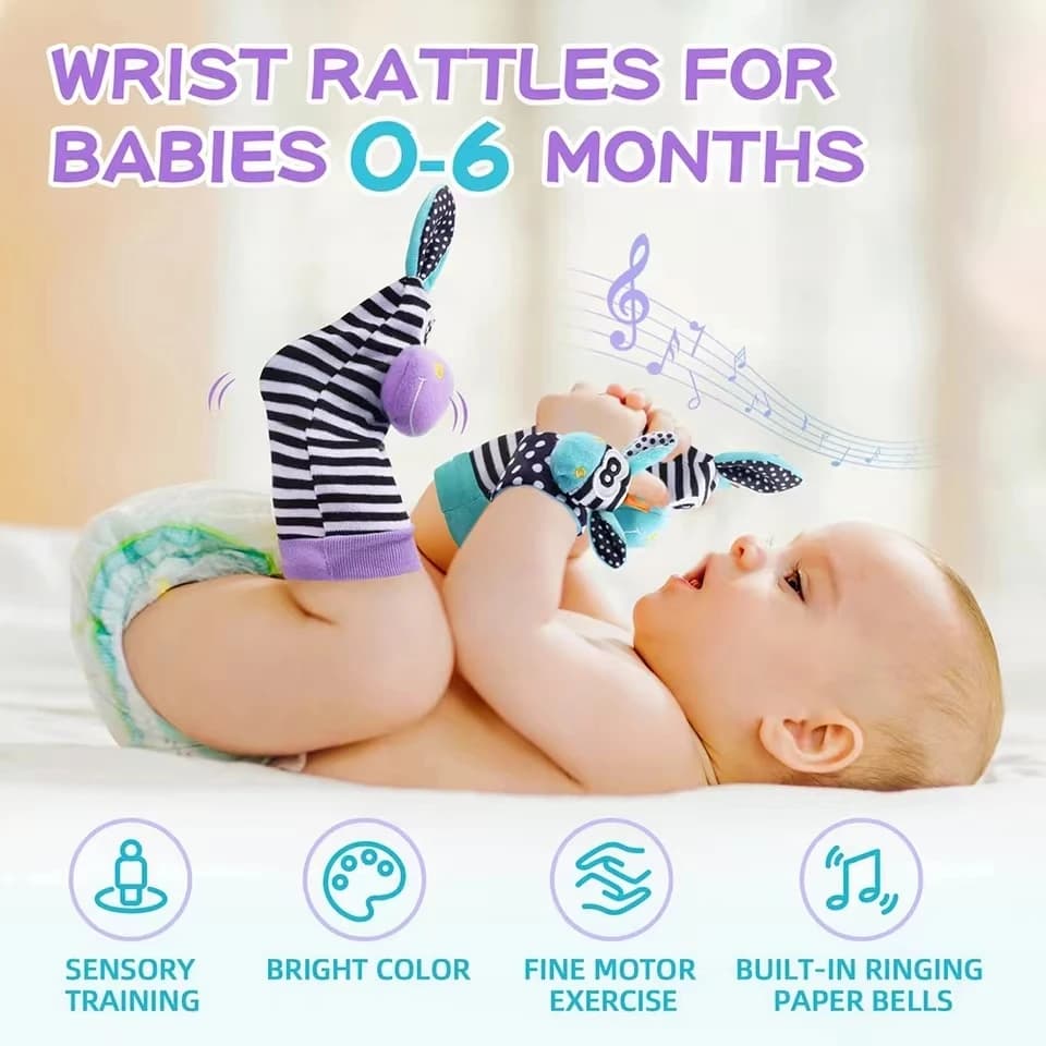Baby Infant Wrist Rattle Socks Toys 0-12 Month Girl Boy Learning Toy Early Educational Development Cute Toddlers Sensory Gifts - 3