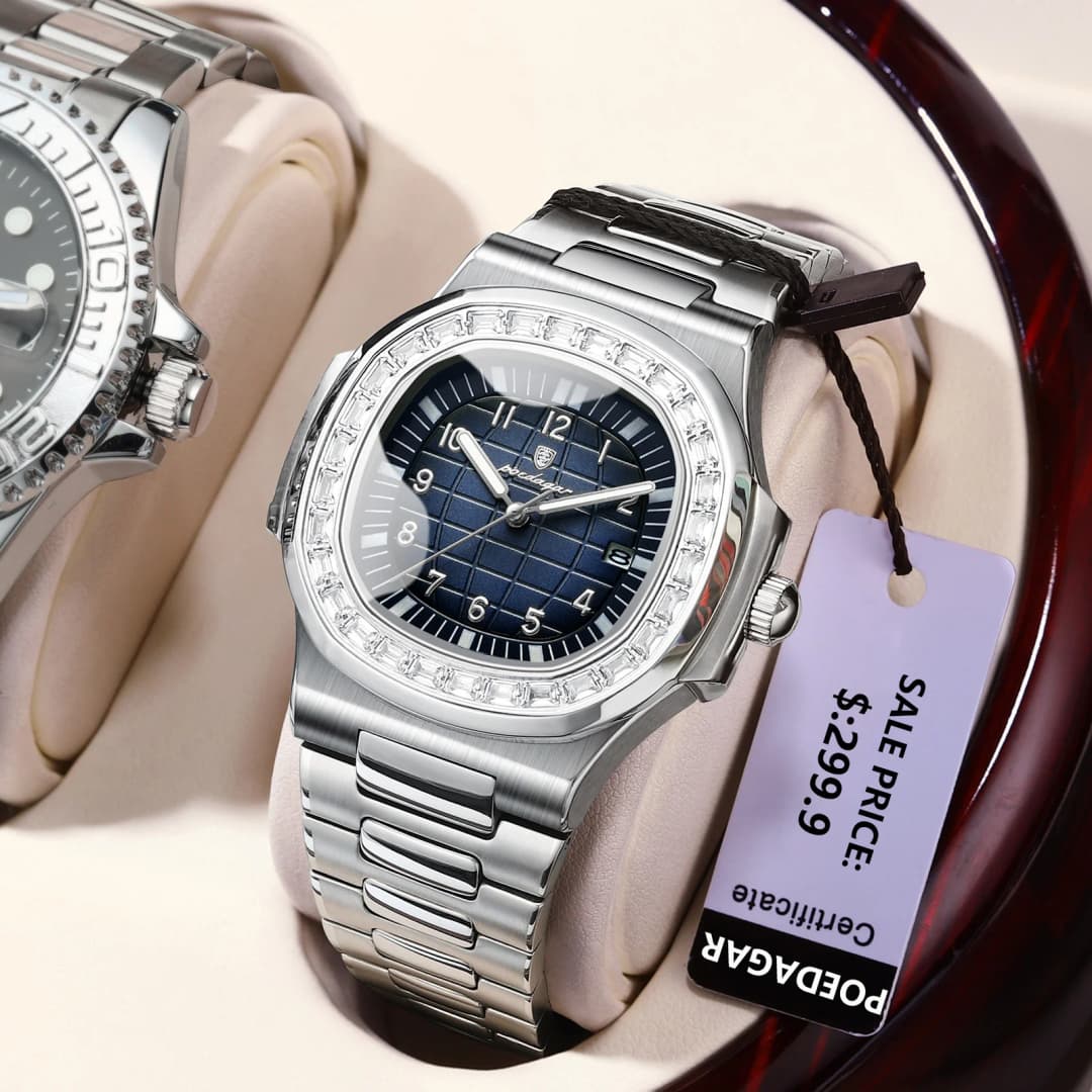ساعات مربعة فاخرة للرجال من POEDAGAR، مقاومة للماء مضيئة بتاريخ، ساعة يد من الفولاذ المقاوم للصدأ موضة كوارتز