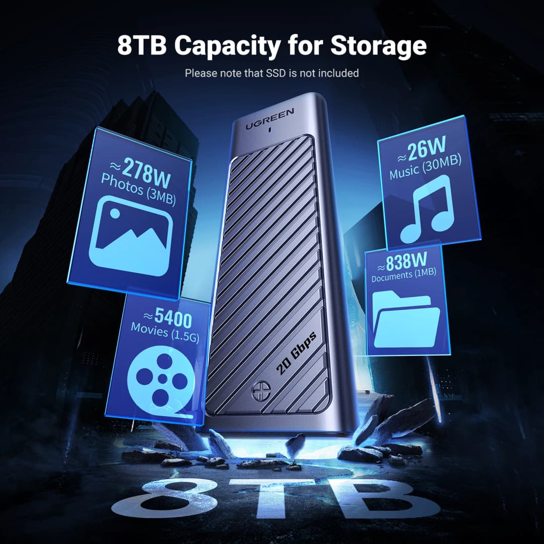 يوجرين M2 إس إس دي كيس M.2 إن في إم إي ساتا إس إس دي إنكلوزر أدابتر 20 جيجابت في الثانية يو إس بي 3.2 جين2 يو إس بي سي إنكلوزر خارجي يدعم مفاتيح إم و بي آند إم - 6