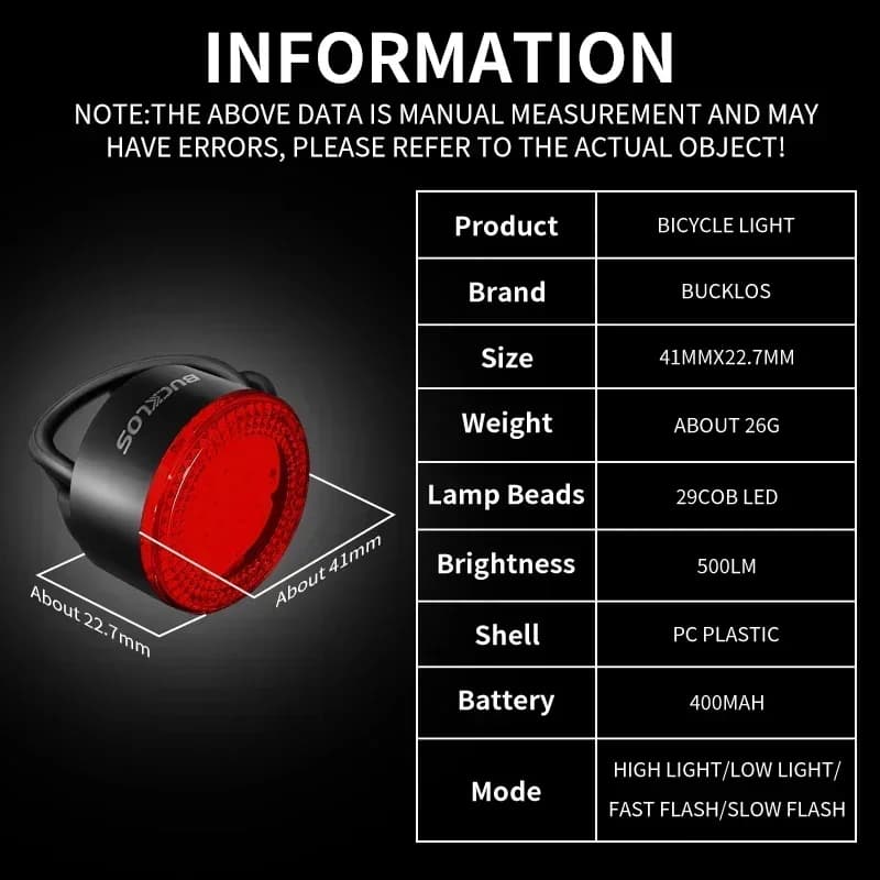 BUCKLOS Bike Light COB Front Rear Bicycle Lights LED Rechargeable Mountain Road Bicycle Lamp MTB Tail Light Cycling Flashlight - 3