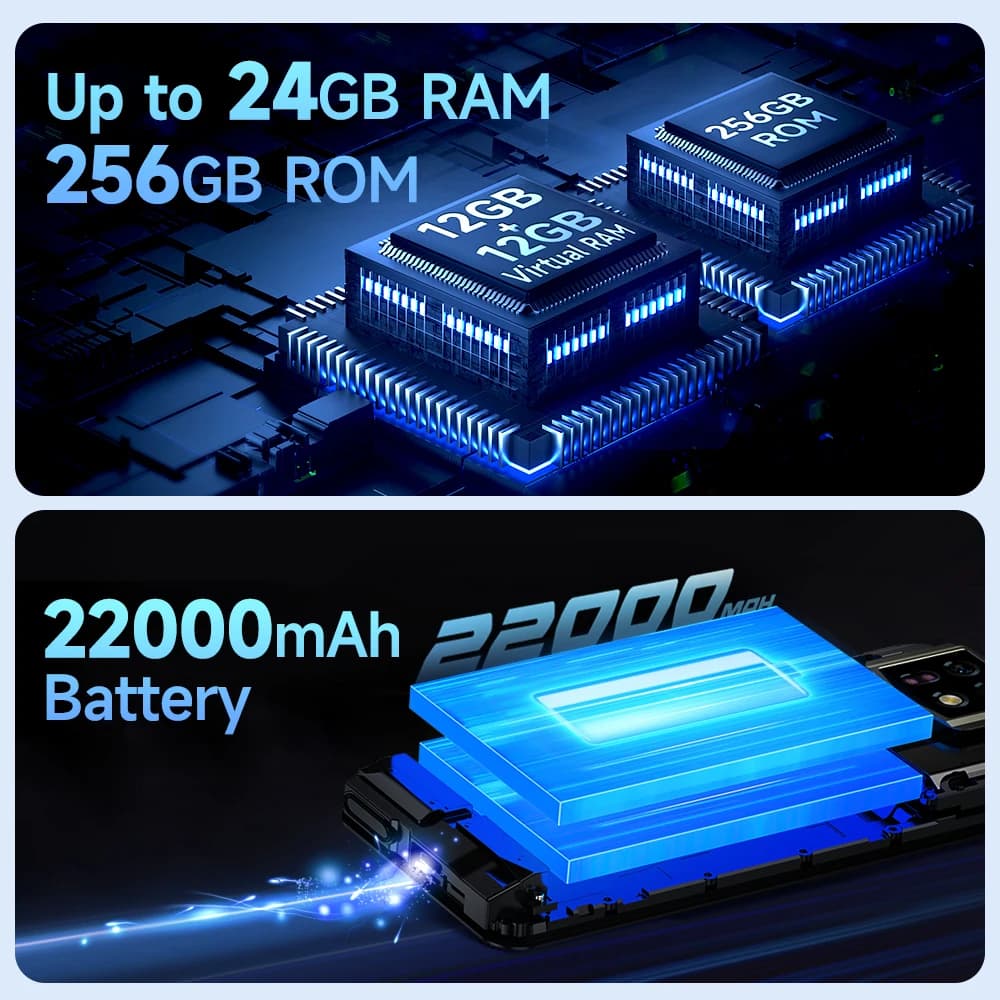 هاتف Ulefone Armor 24 المتين بطارية 22000 مللي أمبير، حتى 24 جيجابايت + 256 جيجابايت، شاشة 6.78 بوصة 120 هرتز، كاميرا 64 ميجابكسل + 64 ميجابكسل، NFC، إضاءة LED، إصدار عالمي - 2