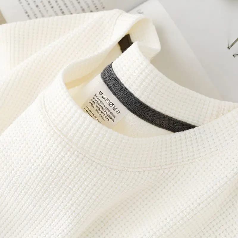 تي شيرت وافل قصير الأكمام، للرجال والنساء، صيفي، ياباني، رقبة دائرية، نصف كم، فضفاض، كاجوال، بلون سادة - 6