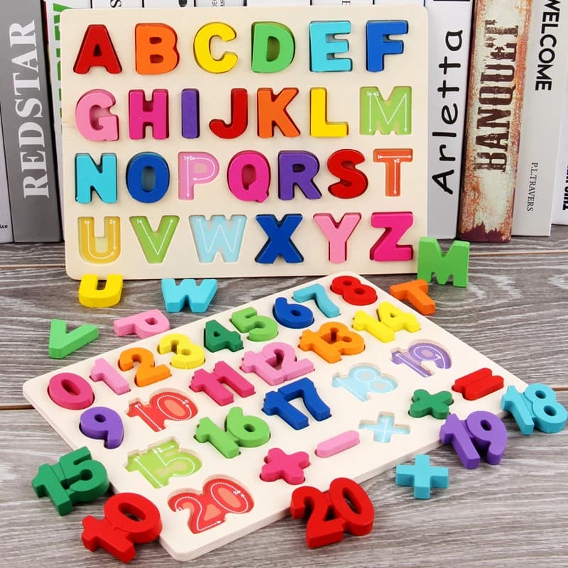 Toddlers Wooden Puzzle Montessori Baby Toys ABC Alphabet Number Shape Matching Board Game Preschool Educational Toy for Kids 2-4 - 2