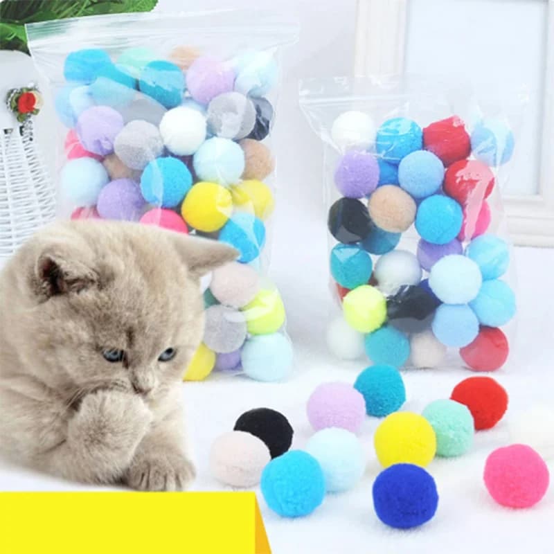 50/100 Pcs Cute Funny Cat Toys Stretch Plush Ball Cat Toy Ball Creative Colorful Interactive Cat Pom Pom Cat Chew Toy