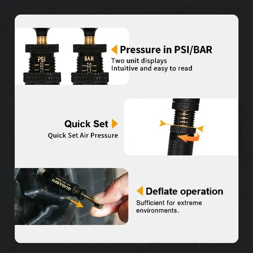 4pcs Tire Pressure Reduction Kit 10-30 PSI/0.7-2.1 BAR Auto-Stop Deflator Valve Set for Offroad Motorcycle SUV and Truck Tires - 2