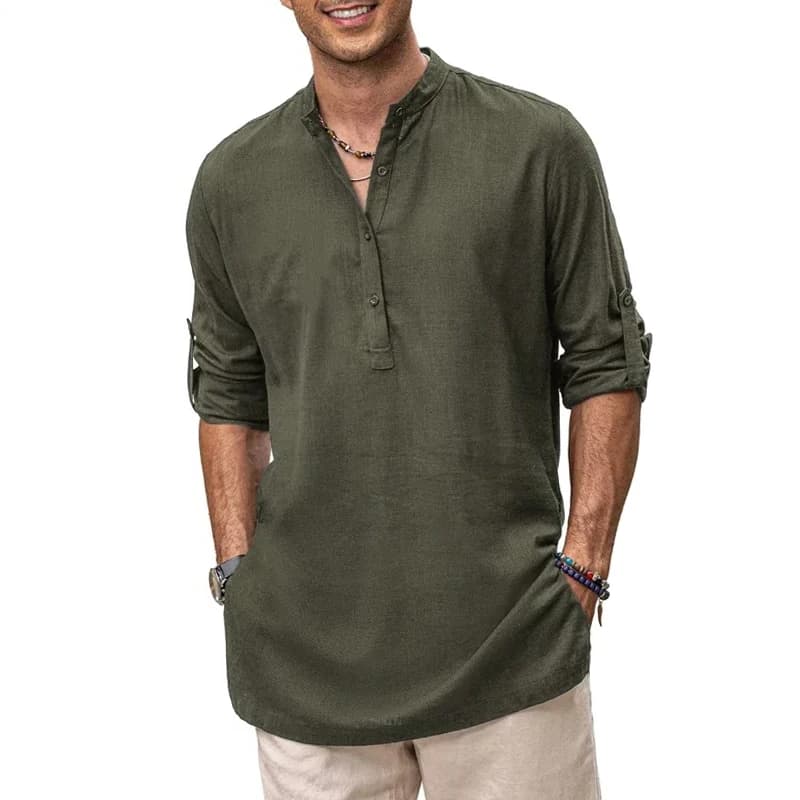 Mens New Cotton Oversized Henley Shirt Casual Lightweight Long Sleeve Tops Stylish Beach and Hawaiian Inspired Tee for Men - 5