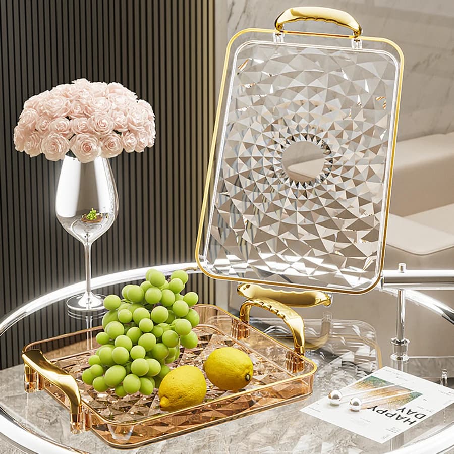 Clear Plastic Storage Tray Large Capacity Dessert Fruit Tray Plate Double Handle Jewelry Decorative Tray Home Kitchen Organizer - 3