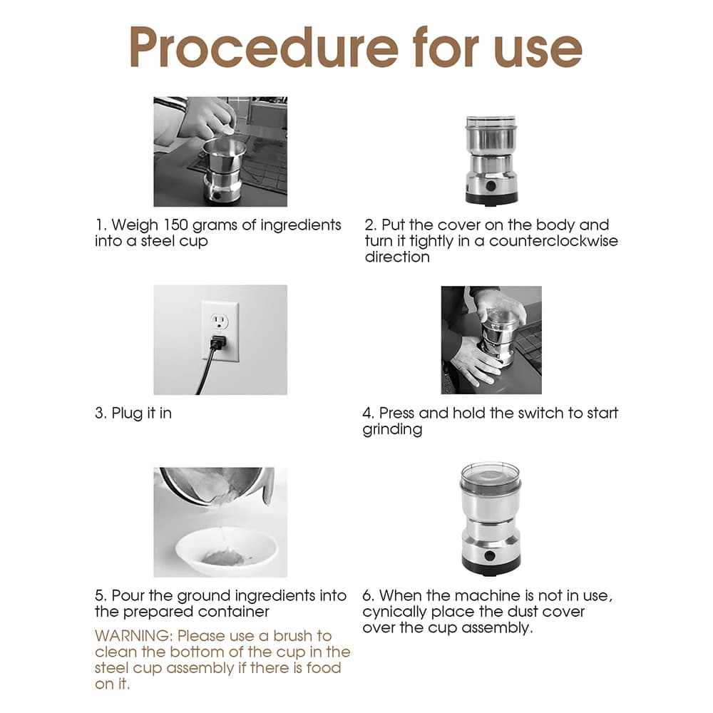أداة طحن كهربائية متعددة الأغراض لحبوب القهوة من الفولاذ المقاوم للصدأ لطحن البذور والتوابل والأعشاب والمكسرات - 6