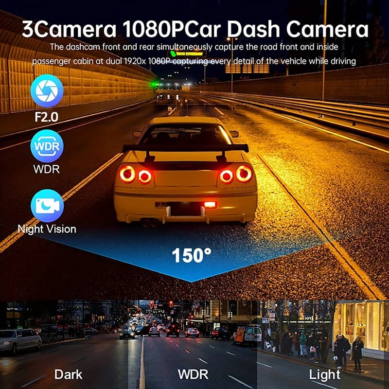 Dash Cam for Cars WIFI APP Car DVR 2/3lens Front Camera Video Recorder Rear View Camera for Vehicle Black Box Car Assecories - 4
