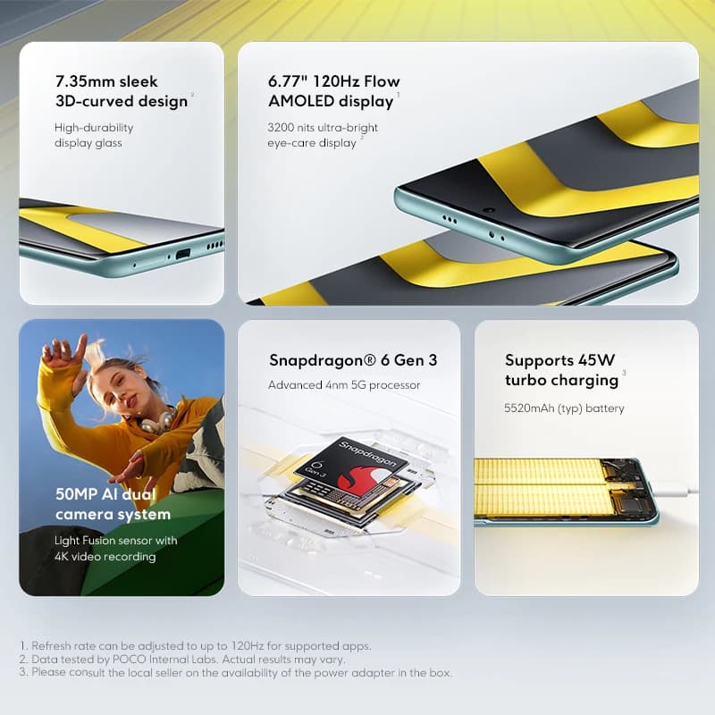 Mobile Phone POCO M8 5G Global Version Smartphone Snapdragon® 6 Gen 3 6.77" Flow AMOLED display 5520mAh battery 45W NFC - 2