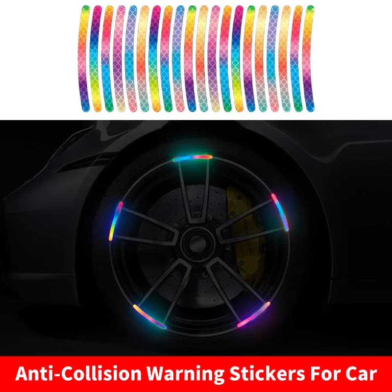 Anti-Collision Reflective Warning Stickers For Car Motorcycle, Bicycle Wheels, Seven-Color Laser Car Decoration Accessories