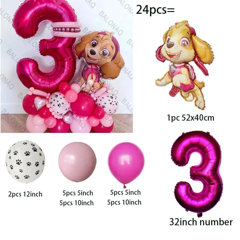 24pcs Cartoon Paw Patrol Ryder Chase Marshall Skye Aluminum Foil Balloon Children's Birthday Decoration Party Supplies Toy Gift - 4
