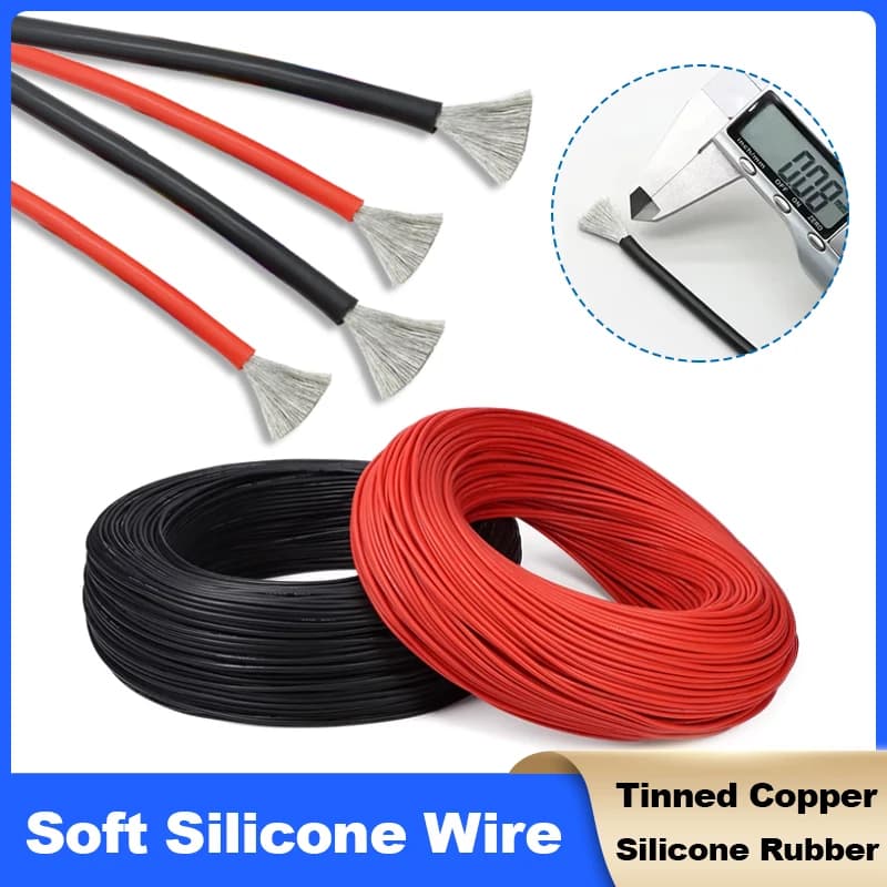 1m ~ 50m Red Black Soft Silicone Power Cable 30/28/26/24/22/20/18/16AWG Heat Resistant Electrical Wire For Car Battery LED Light