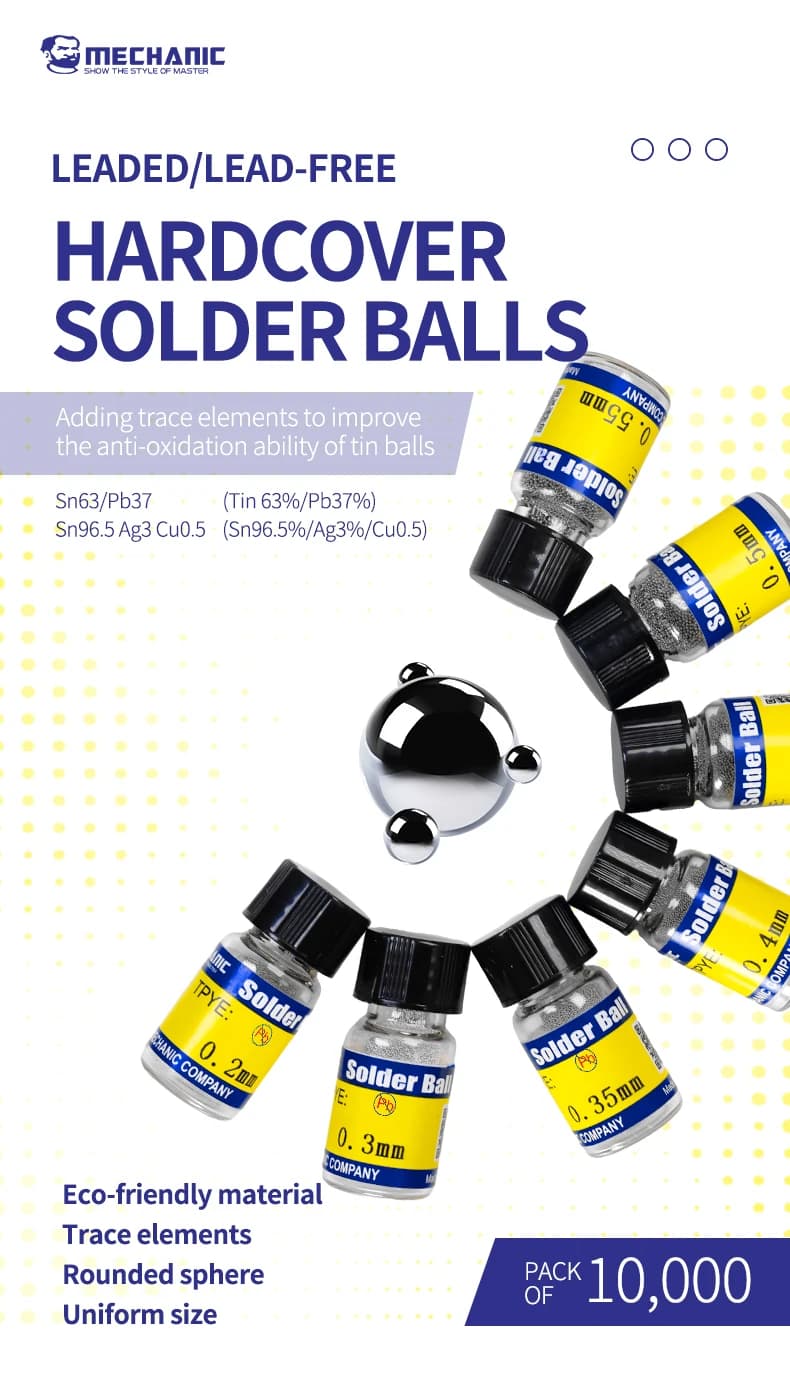 MECHANIC  Leaded Solder Balls 0.2-0.76mm, 10000pcs BGA Reballing Kit for PCB/IC Chip Repair, Mobile Phone & Micro Welding Tools - 2