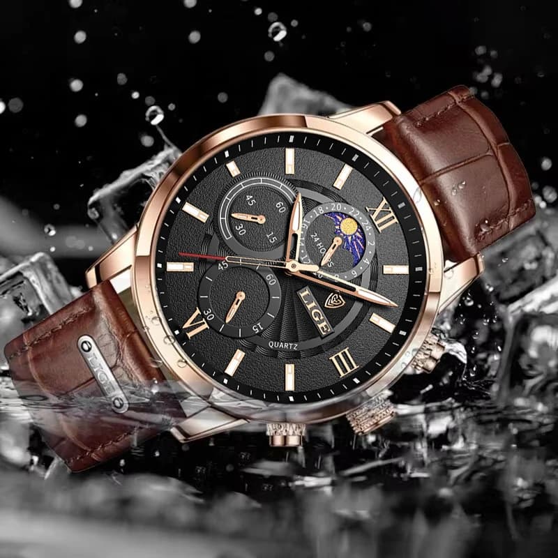 LIGE 2024 New Mens Watches Top Brand Luxury Brown Leather Casual Quartz Watch Men Sport Waterproof Clock Watch Relogio Masculino - 4
