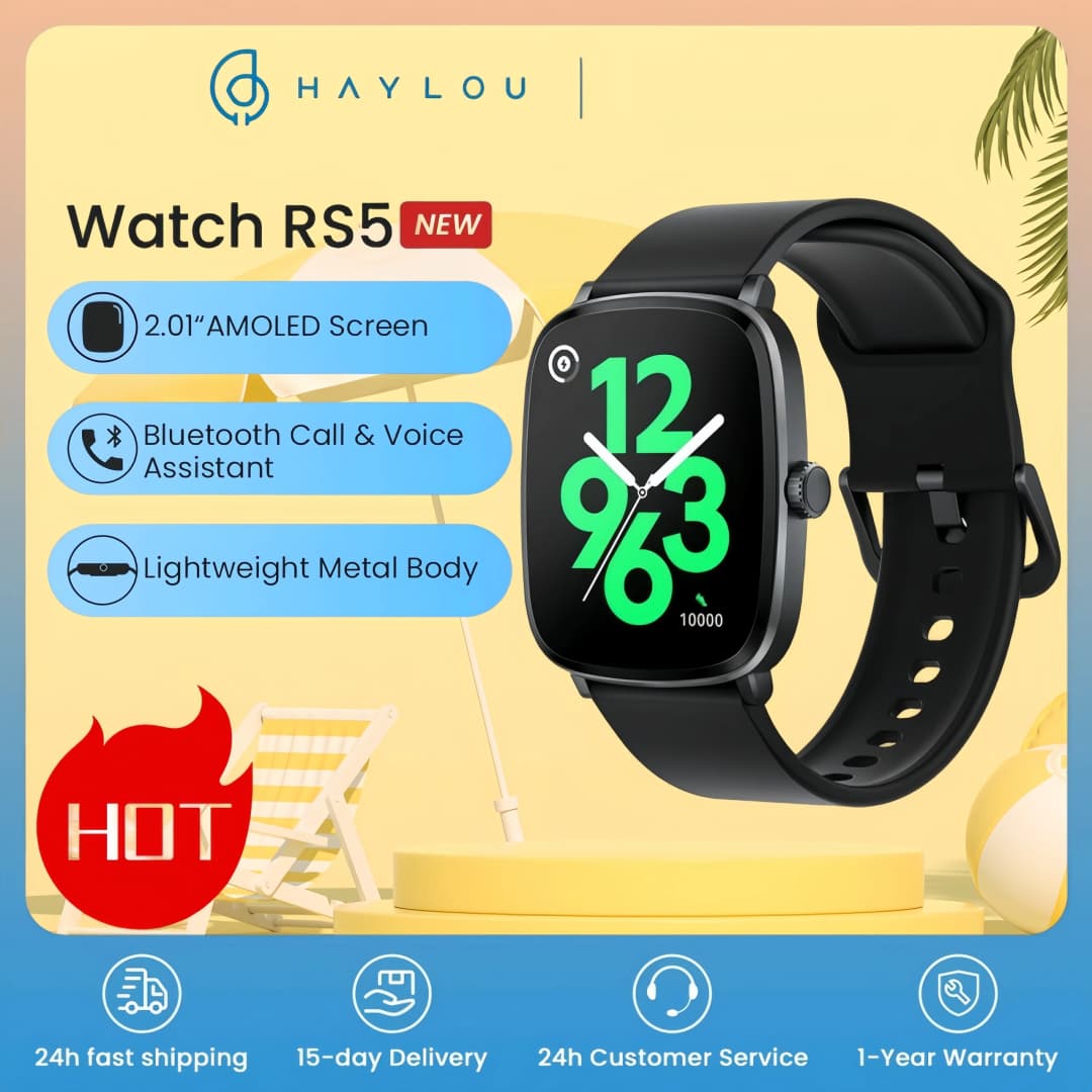 HAYLOU-RS5 Smartwatch with AMOLED HD Display Bluetooth Calling Sport Health Monitoring Smart Watch with Double Straps 2.01 in