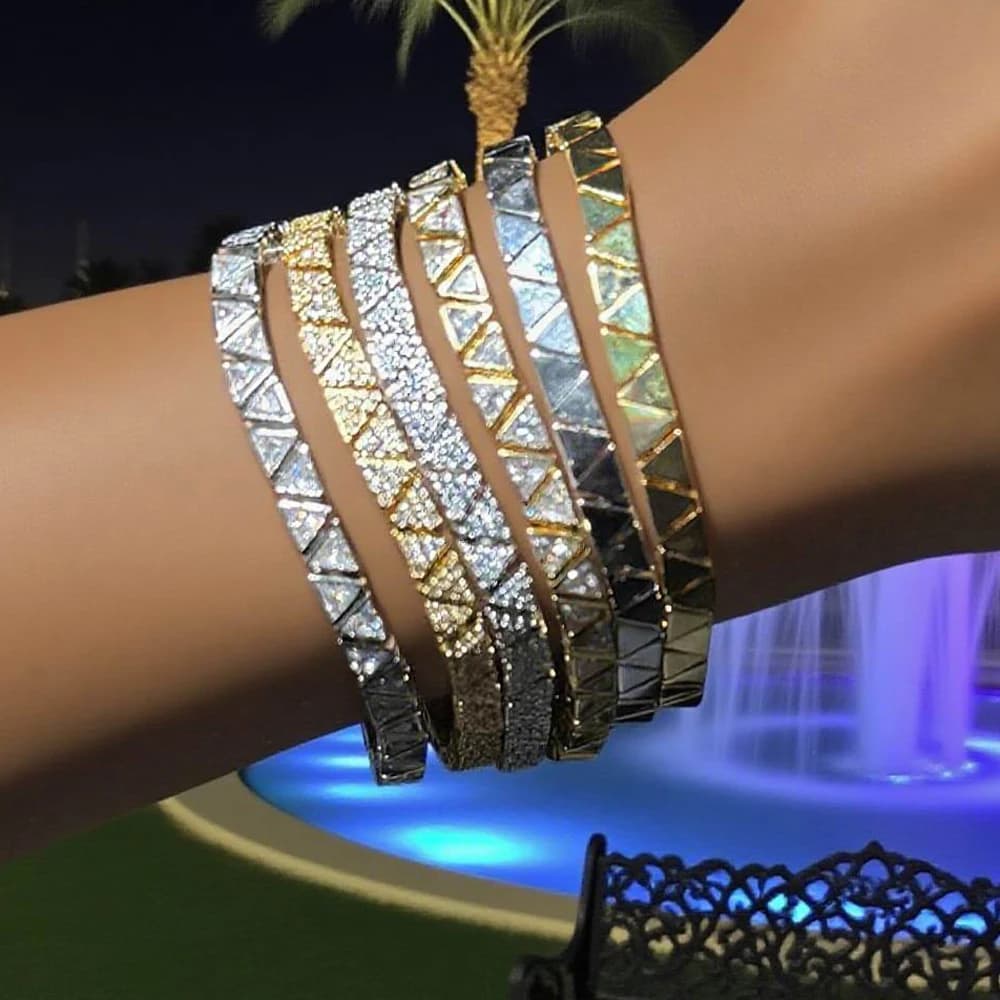 2026 Hot Sales Fashion Stackable Bracelet Micro Paved Bling Cubic Zirconia For Women Geometric Triangle Jewelry - 6