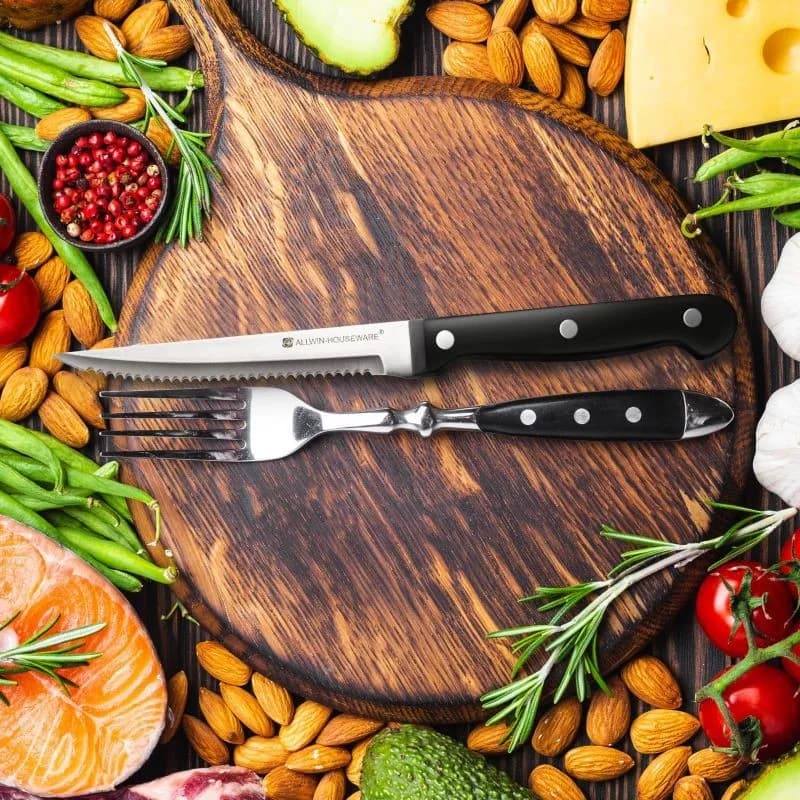 4/6/8/12 Pcs Steak Knives Forks Set Sharp Blade Black PP Handle Outdoor BBQ Picnic Meat Cutter Multi-function Fish Cutting Knife - 2