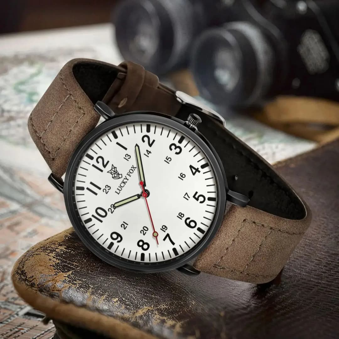ساعة لاكي فوكس كلاسيكية فاخرة بسيطة غير رسمية كوارتز رجالية ساعة يد للرجال ساعة كبيرة بميناء دائري - 5