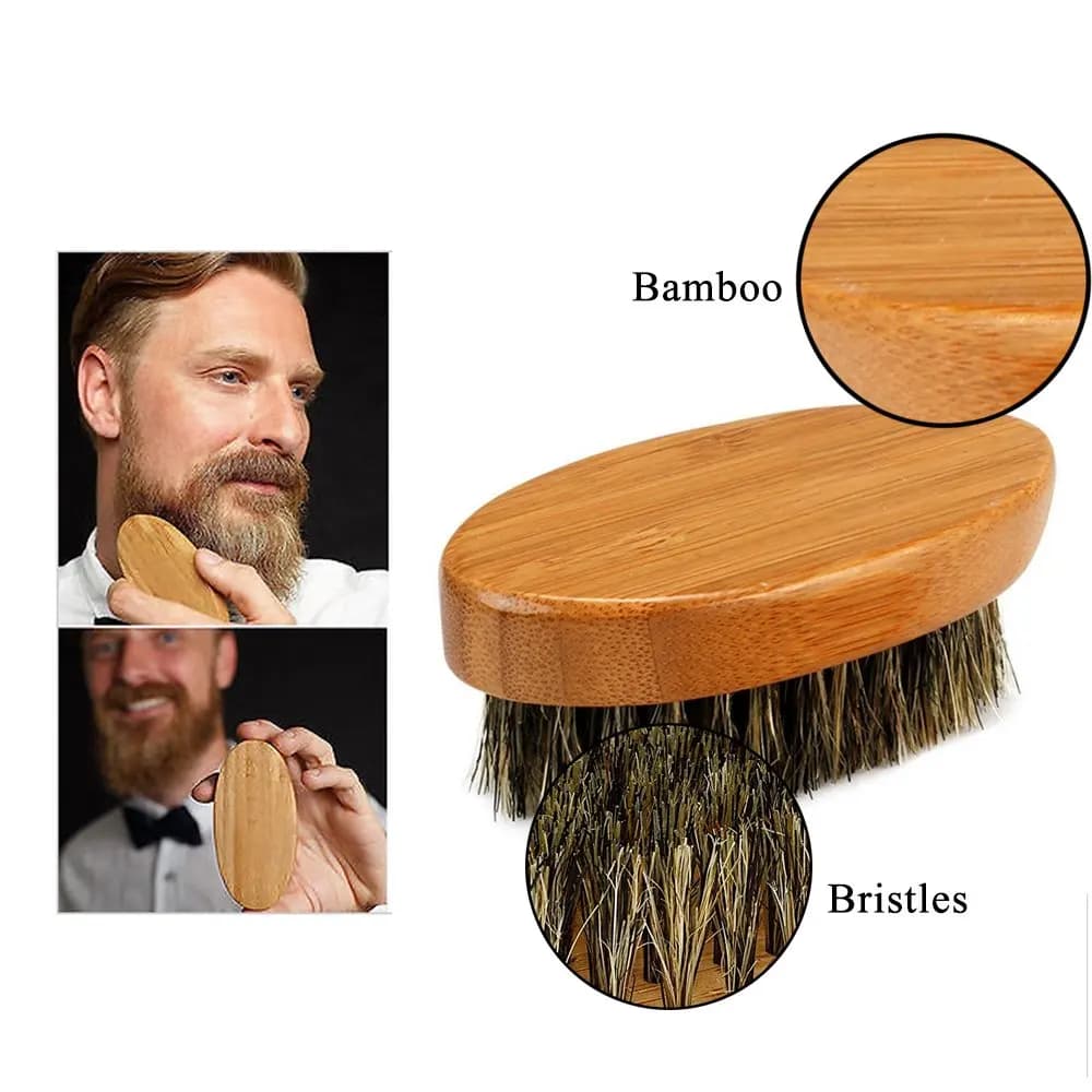 Men's Shaving Brush Set Boar Bristle Portable Barber Natural Beard Brush Comb Scissors for Facial Cleaning Styling Tool - 3