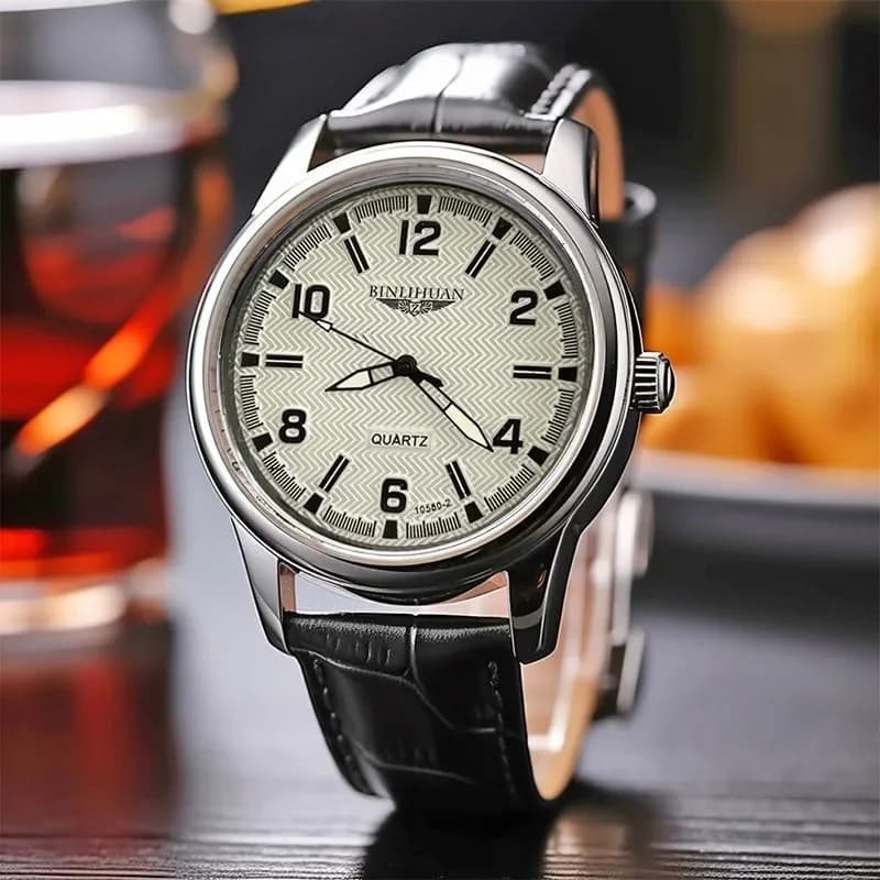 أفضل ماركة ساعة يد رجالية فاخرة للأعمال مقاومة للماء كوارتز ساعة جلدية رجالية ريلوج + صندوق هدية - 4