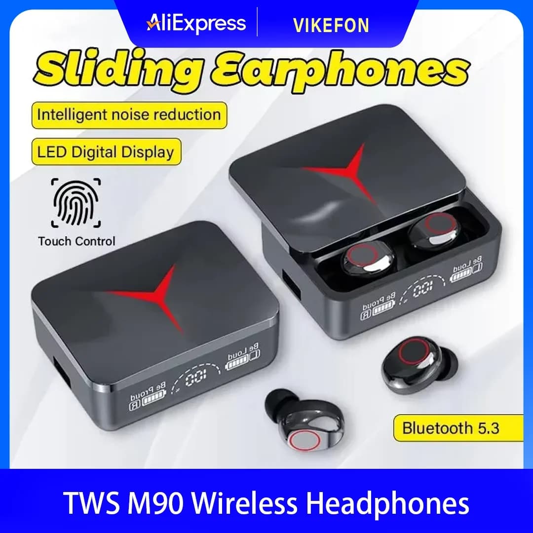 M90 TWS Bluetooth 5.3 Earphones Wireless Headphones Touch Control Gaming Headsets HIFI Stereo Sound Noise Reduction With Mic