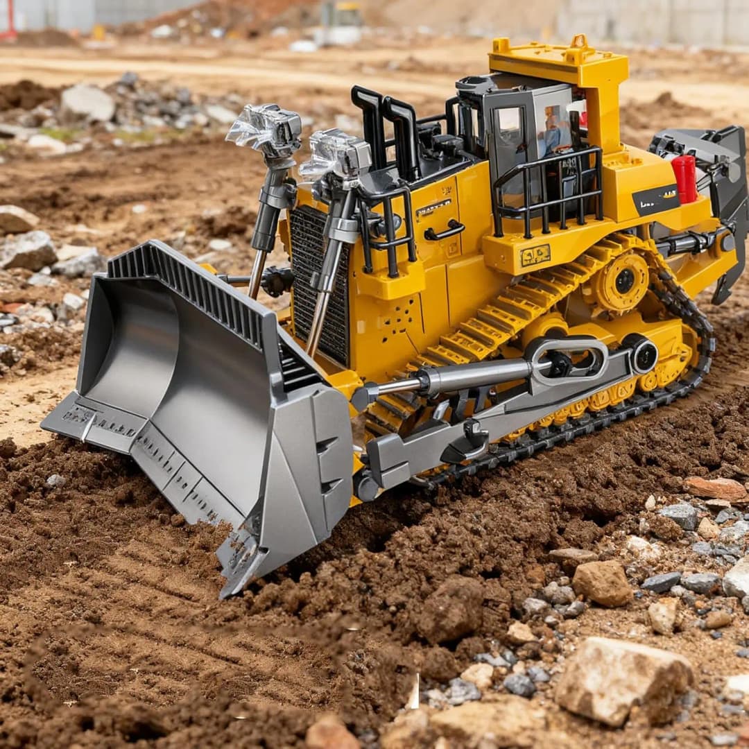لعبة حفارة وجرافة تحكم عن بعد للأطفال 2.4Ghz، شاحنة مركبة بناء RC مع غطاء معدني وإضاءة وصوت - 6