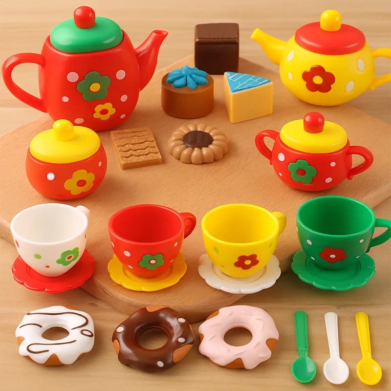 Afternoon Tea Set, 24Pcs of Girls' Playhouse Tea Set, Children's Kitchen Toy Set Party Dress-Up Toy, Donut, Cake - 4