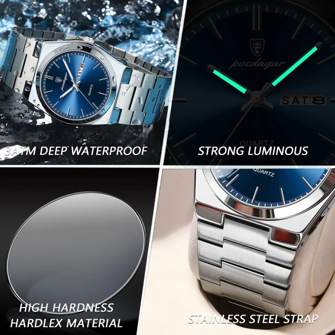 POEDAGAR Luxury Watch For Man Waterproof Luminous Date Week Stainless Steel Men Watch Casual Quartz Men's Watches Male Clock+box - 4