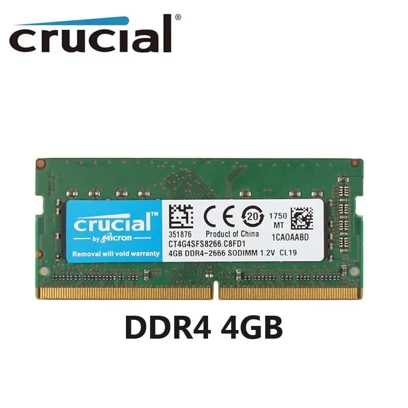 ذاكرة رام Crucial DDR4 للابتوب 8GB (2X4GB) بترددات 2133MHz و2400MHz و2666MHz نوع SODIMM متوافقة مع PC-17000 و19200 و21300 بجهد 1.2V