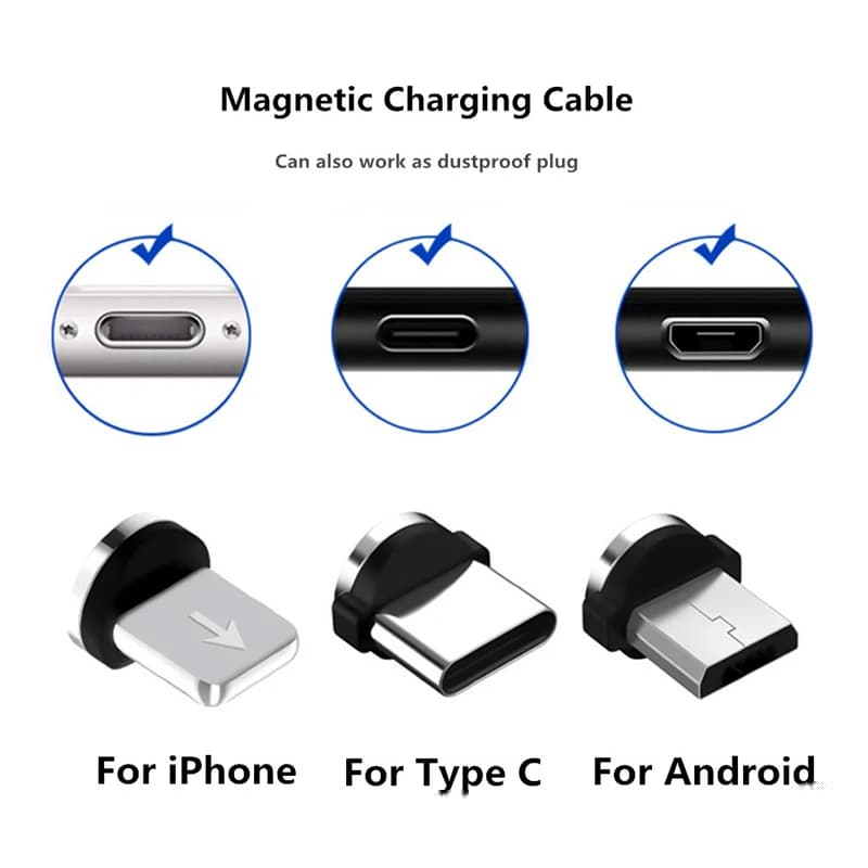 مقبس مغناطيسي صغير مناسب لـ USB/Type C/آيفون محول شحن سريع أندرويد كابل شحن USB - 3