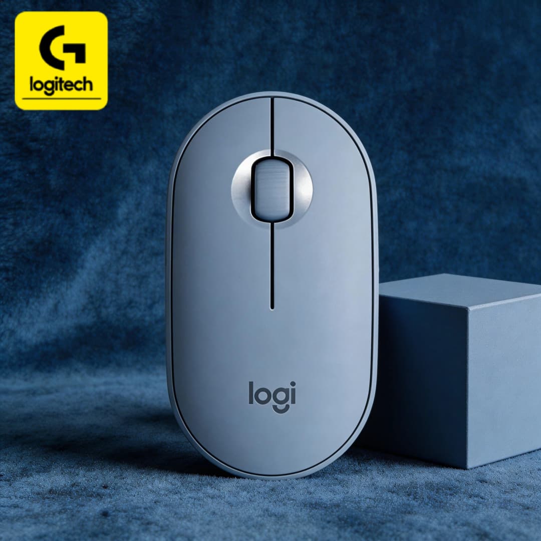 Logitech PEBBLE M350 ultra-thin wireless mouse, with a pocket-sized design, making it easy to store during business trips