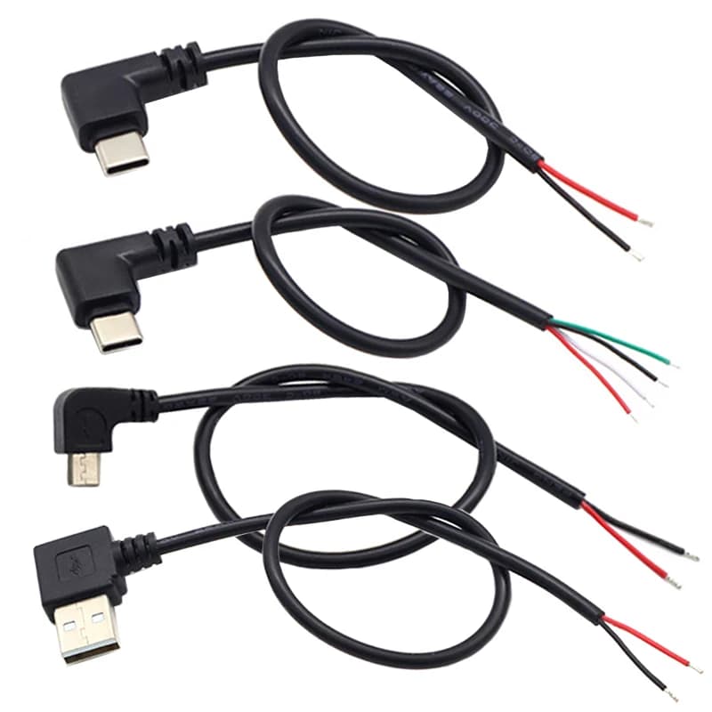 1 قطعة 2Pin 4Pin المصغّر USB/نوع C موصل شاحن USB 2.0 نوع A الكوع رئيس ذكر إمدادات الطاقة تمديد كابل لتقوم بها بنفسك خط البيانات