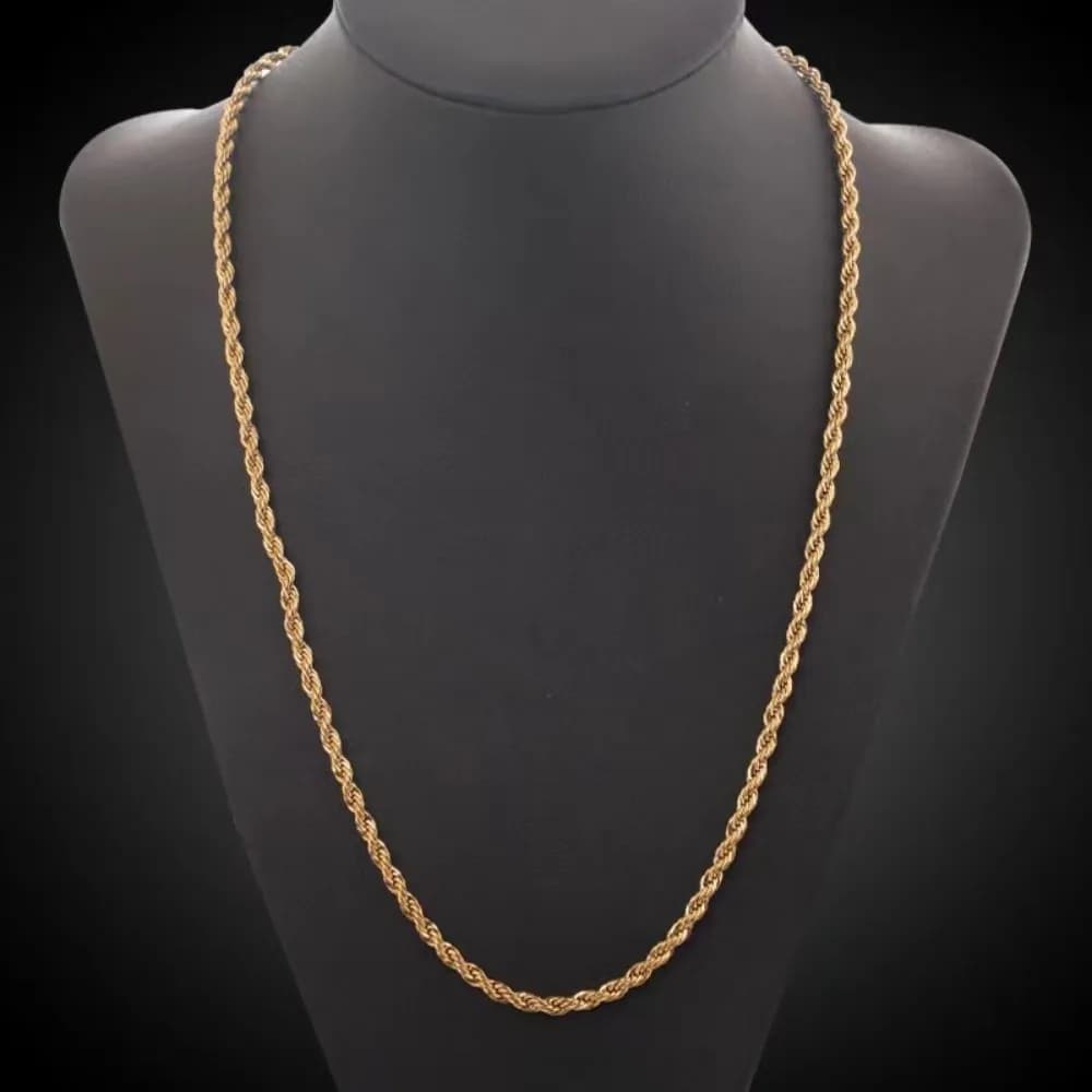 Wholesale Noble 45-60cm 18K Gold 4mm Rope Chain Necklace for Women Man Fashion Wedding Charm Gift Jewelry 18-24Inch - 4