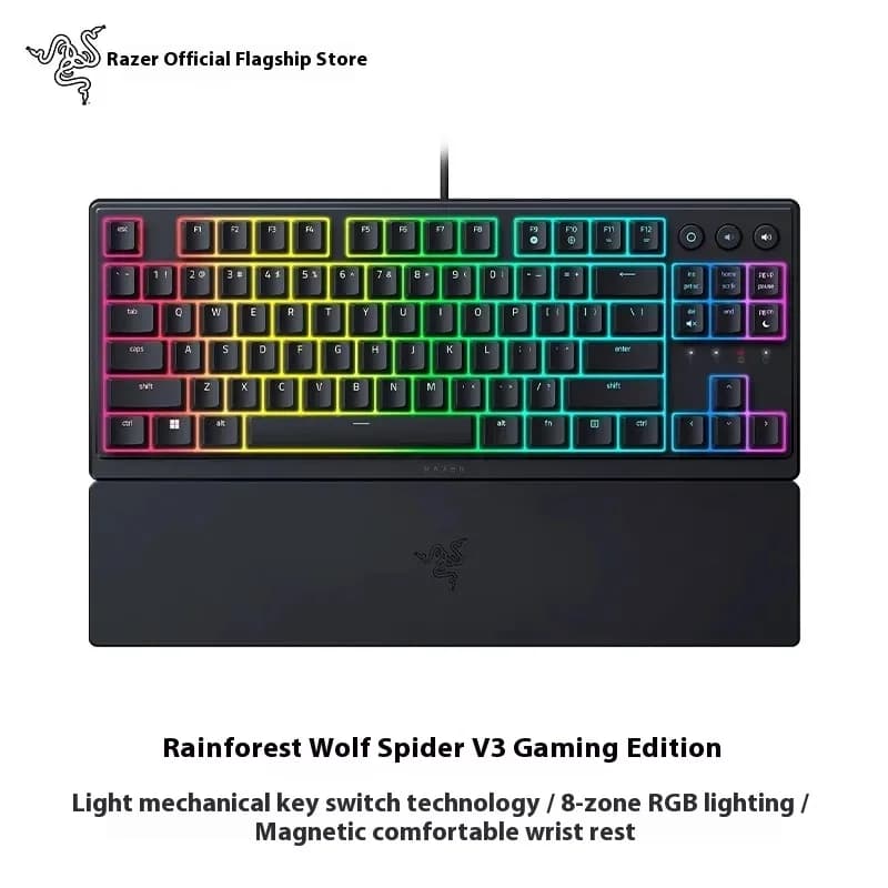 لوحة مفاتيح سلكية Razer Rainforest Wolf Spider V3 Series خفيفة الوزن مفاتيح ميكانيكية كمبيوتر ألعاب إضاءة خلفية RGB - 6