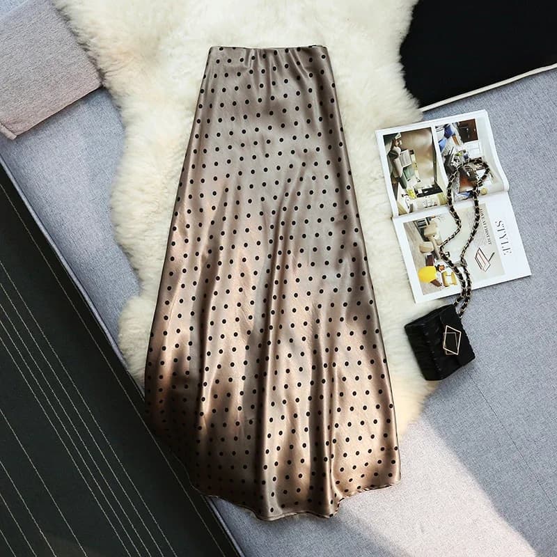 Seoulish Vintage Polka Dot Satin Mermaid Skirts for Women 2026 New Spring Summer High Waist Casual Mid Length Women's Skirts - 3