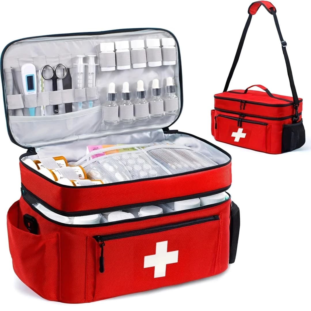 Double-layered Travel Medicine Storage Bag, Portable Emergency First Aid Kit, Large Capacity Front Pouch, Multiple Ways To Carry - 6