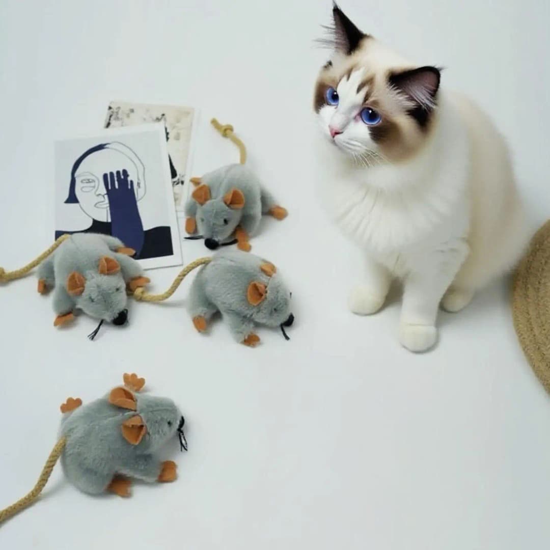 Plush Cat Toy Mouse Realistic Moving Tail with Sound Interactive Kitten Toys for Indoor Cats Hunting Game Play Pet Supplies - 5