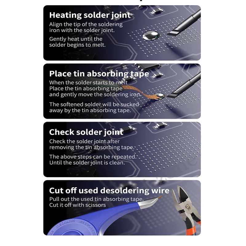 سلسلة ميكانيك SR20 أداة إزالة لحام فتيل امتصاص القصدير سلك إزالة اللحام مضاد للحرق لإصلاح المكونات الإلكترونية - 6