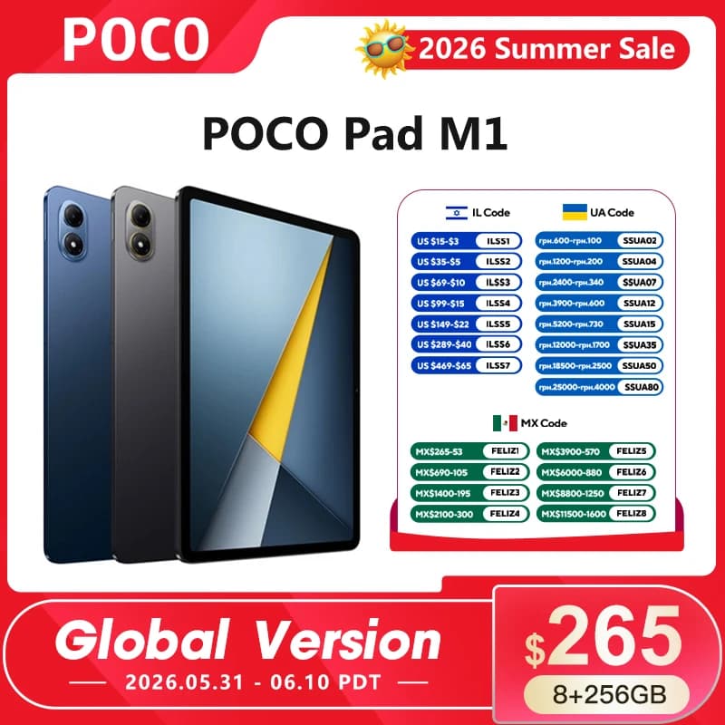 أجهزة لوحية POCO PAD M1 نسخة عالمية أندرويد سنابدراجون 7s الجيل 4 شاشة 12.1 بوصة 120 هرتز 2.5K بطارية 12000 مللي أمبير شحن سريع 33 واط جهاز لوحي