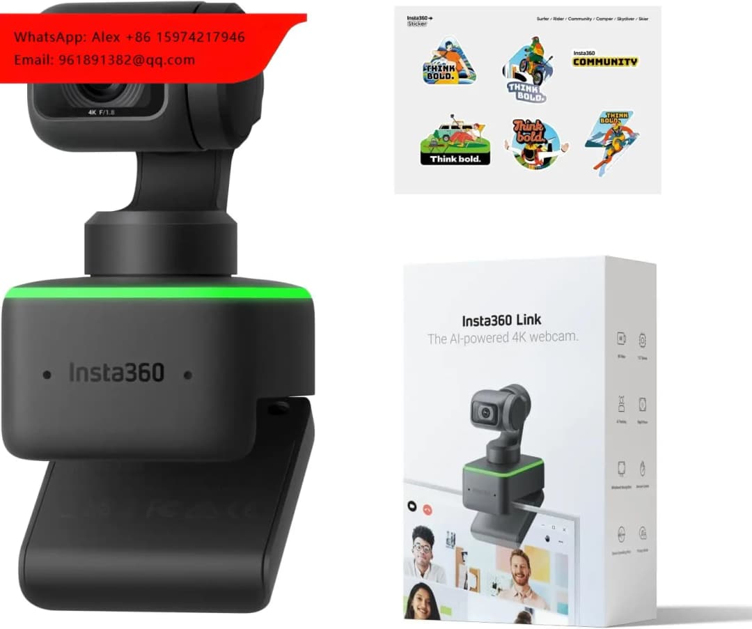 مجموعة ملصقات رسمية Insta360 Link - كاميرا ويب PTZ 4K مع مستشعر 1/2 بوصة، تتبع الذكاء الاصطناعي، التحكم بالإيماءات، ميكروفونات إلغاء الضوضاء HDR