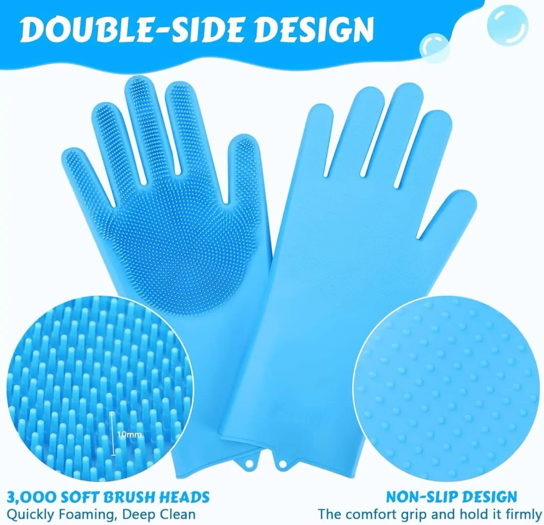 Pet Grooming Cleaning Gloves Dog Cat Bathing Shampoo Glove Scrubber Magic Dishwashing Cleanner Sponge Silicon Hair Removal Glove - 2