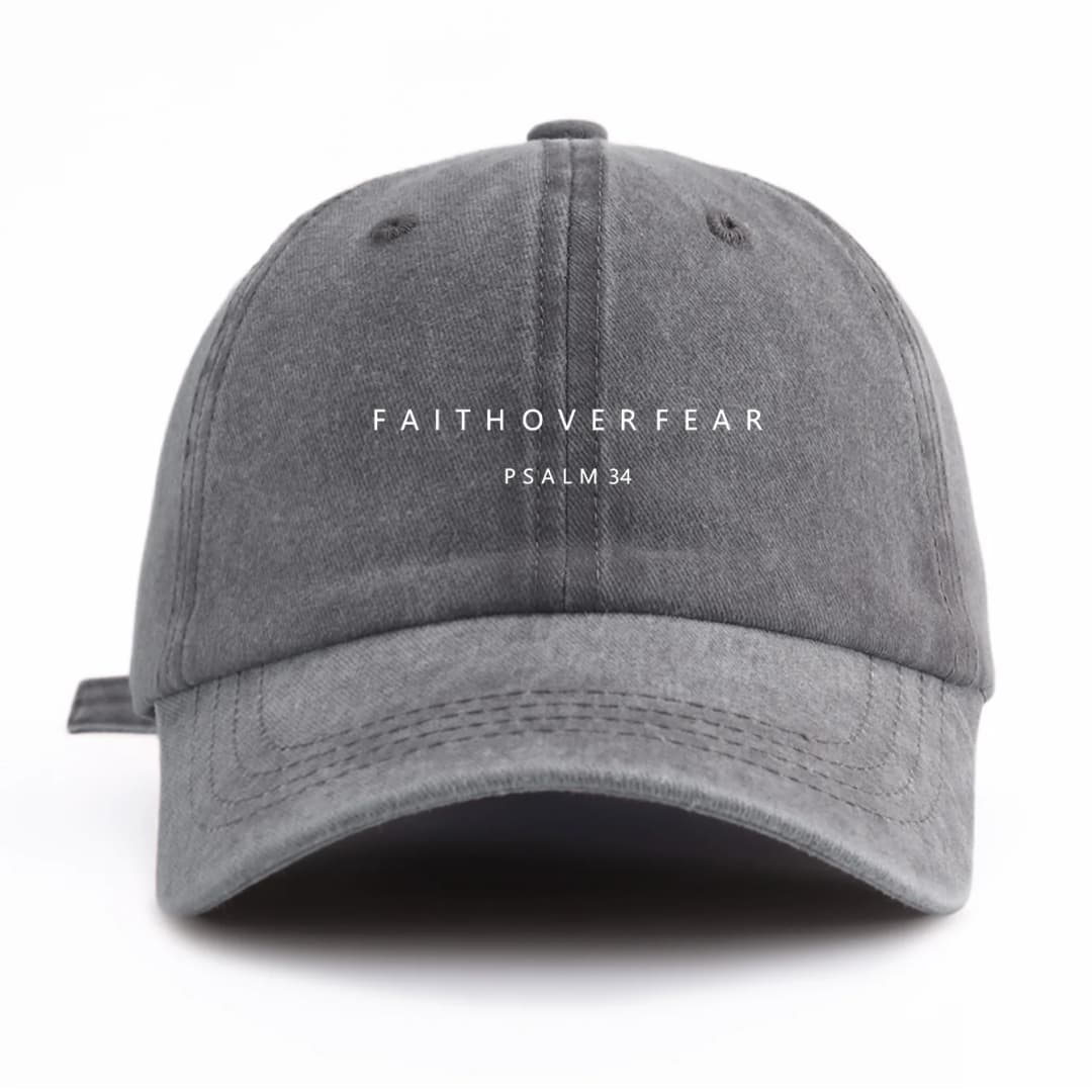 1pc FAITHOVERFEAR Print Washed Baseball Cap for Adults,Minimalist Retro Style Casual Soft Adjustable Dad Hat, Perfect As Gift - 4