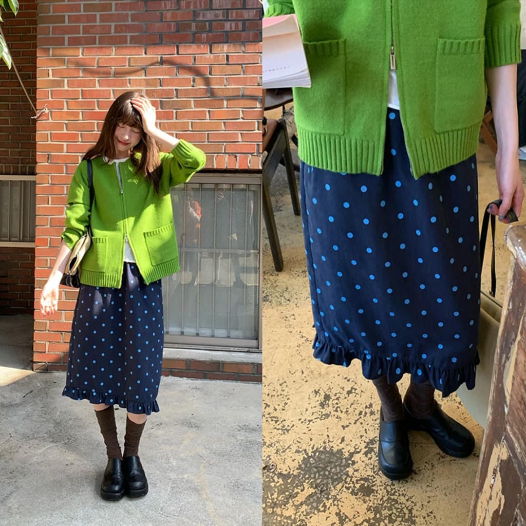 Retro Polka Dot Half Skirt with Wood Grain  Straight Loose Mid-Length Women's Spring Autumn Floral Lace Skirt