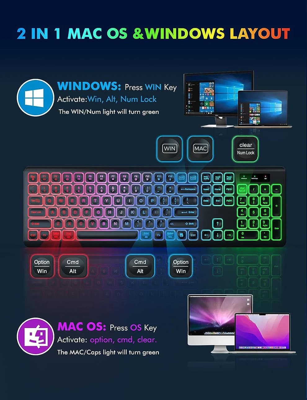 Jomaa Wireless Game Keyboard Controller for Gaming Windows Laptop RGB Backlit Full Size Keyboard and Mouse Set Rechargeable - 5