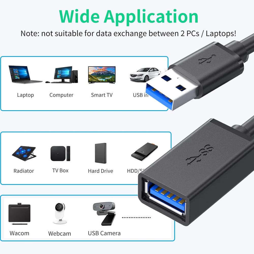 كابل تمديد USB 3.0 قصير فائق السرعة بطول 0.3 متر حتى 5 جيجابت في الثانية لأجهزة ماك وويندوز - 2