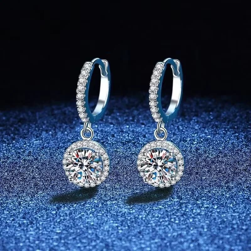 925 Sterling Silver 1 Carat Moissanite Round Earrings for Women Luxury Evening Style - 4