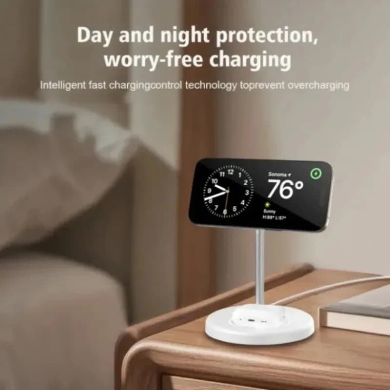 2-in-1 Magnetic Wireless Charger Stand for iPhone 17 16 15 14 13 12 AirPods 4/3 Pro for MagSafe Fast Wireless Charging Stantion - 5